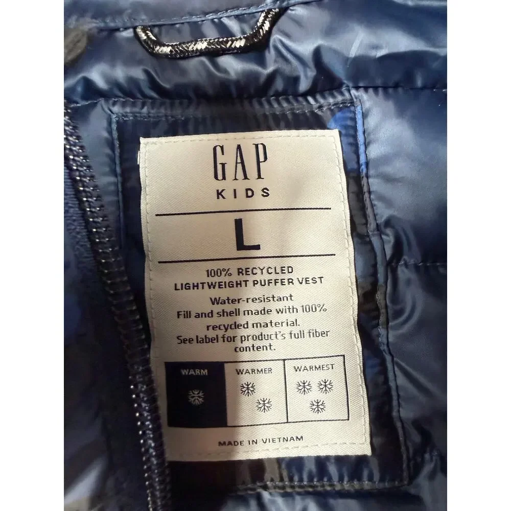 Gap Kids Boys’ Lightweight Puffer Vest Blue Camo Large 10-11